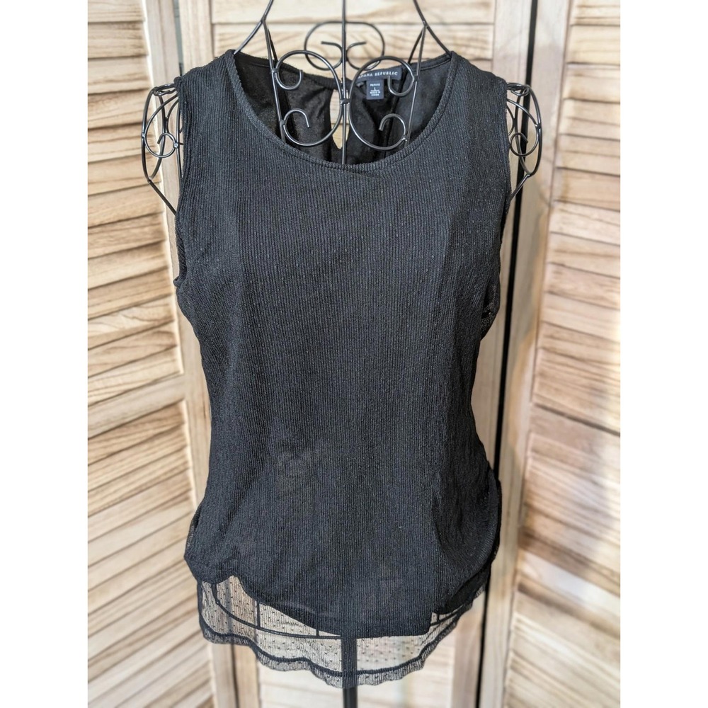 Banana Republic Women's Sleeveless Tank Top Blouse Top Sheer Overlay Black Sz LP